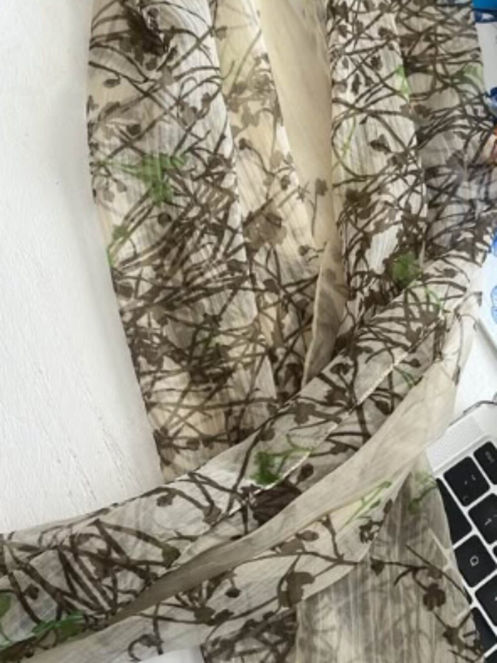 Brown Green Leaves Branches Sheer Scarf